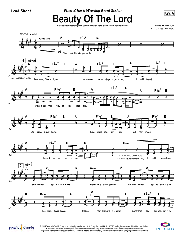 Beauty Of The Lord Lead Sheet (SAT) (Desperation Band)