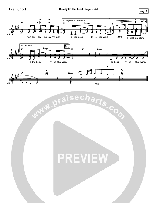 Beauty Of The Lord Lead Sheet (SAT) (Desperation Band)