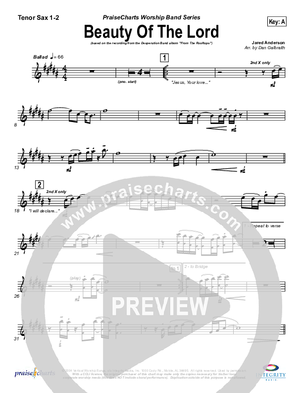 Beauty Of The Lord Tenor Sax 1/2 (Desperation Band)