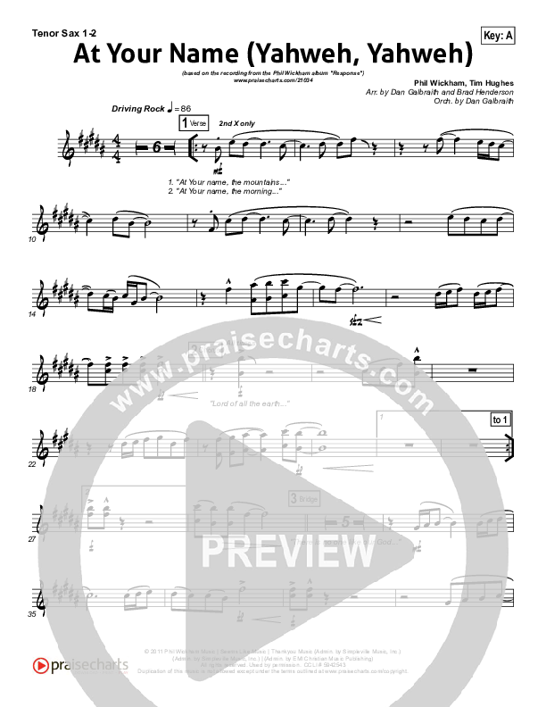 At Your Name Tenor Sax 1/2 (Phil Wickham)