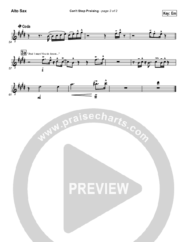 Can't Stop Praising Alto Sax (Hillsong Worship)