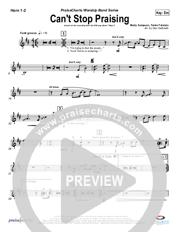 Can't Stop Praising French Horn 1/2 (Hillsong Worship)