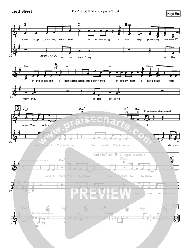 Can't Stop Praising Lead Sheet (Hillsong Worship)
