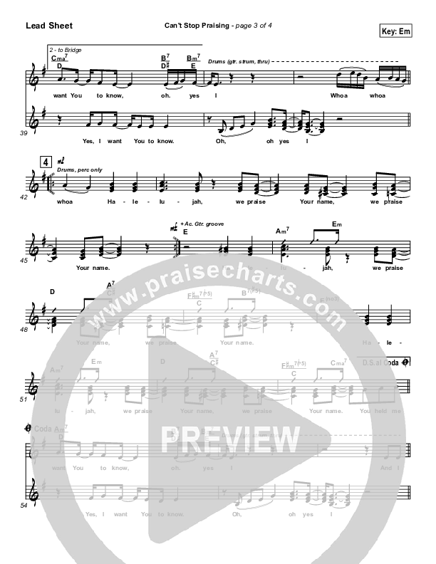 Can't Stop Praising Lead Sheet (SAT) (Hillsong Worship)