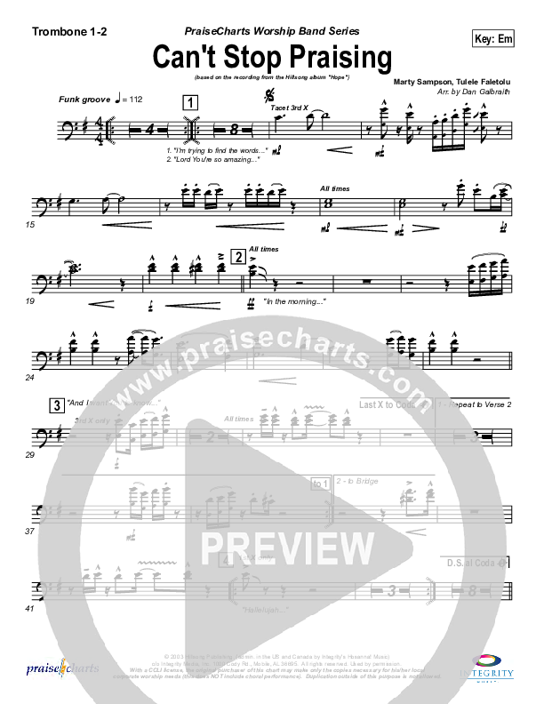 Can't Stop Praising Trombone 1/2 (Hillsong Worship)