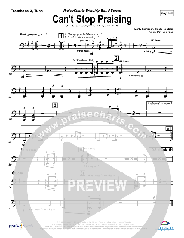 Can't Stop Praising Trombone 3 (Hillsong Worship)