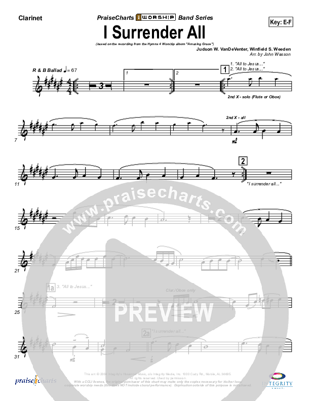 I Surrender All Clarinet (Israel Houghton)