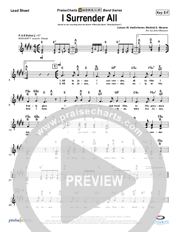 I Surrender All Lead Sheet (SAT) (Israel Houghton)