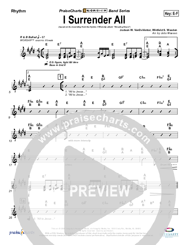 I Surrender All Rhythm Chart (Israel Houghton)