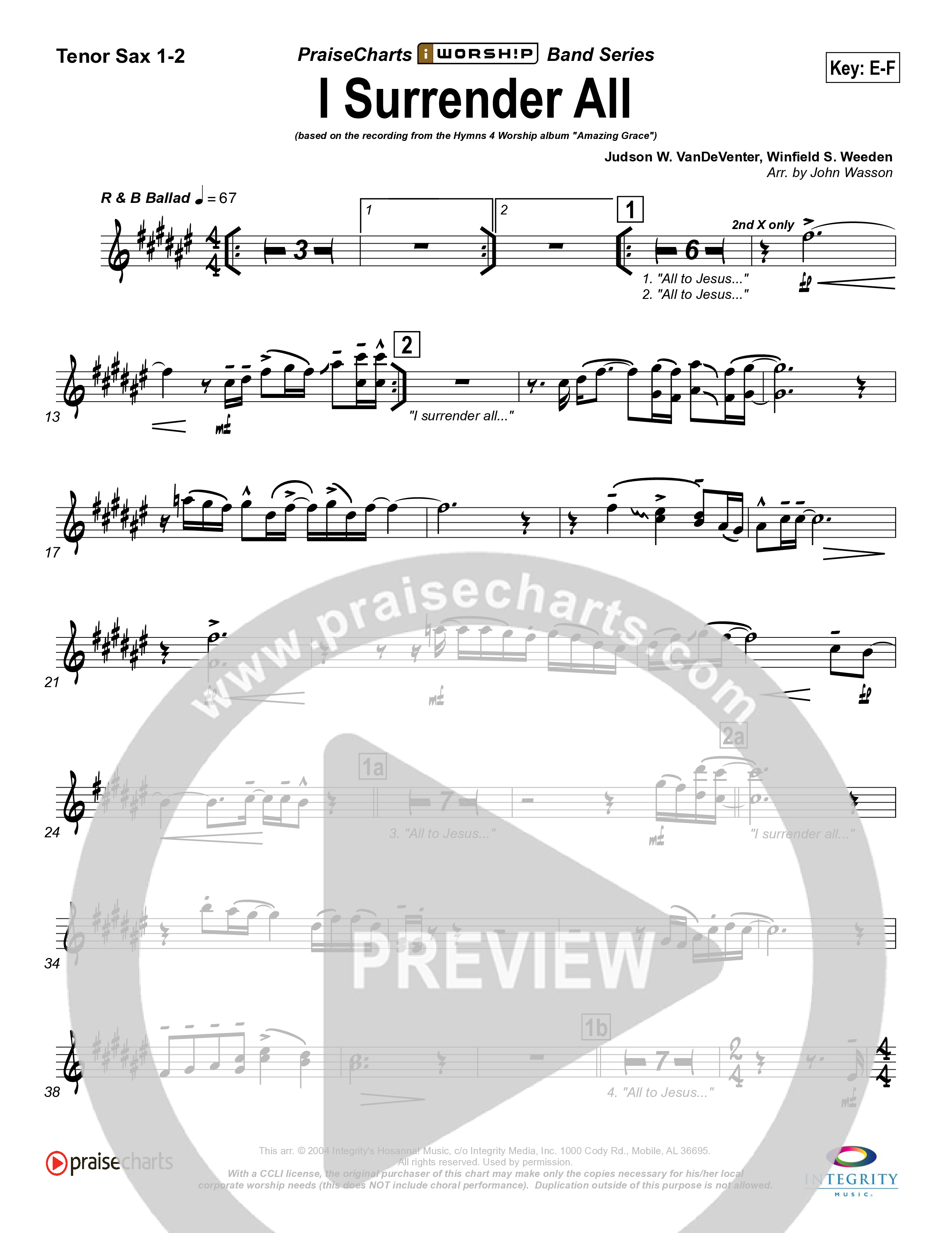 I Surrender All Tenor Sax 1/2 (Israel Houghton)