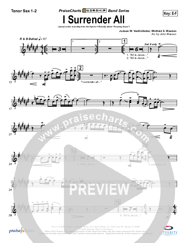 I Surrender All Tenor Sax 1/2 (Israel Houghton)