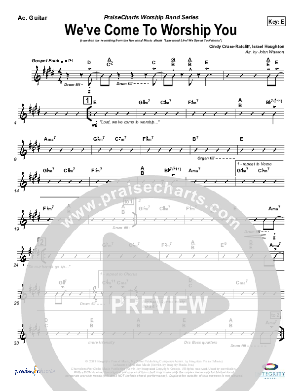 We've Come To Worship You Rhythm Chart (Lakewood Church)