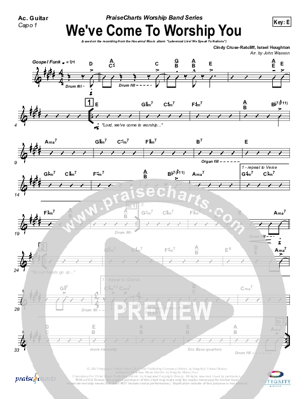 We've Come To Worship You Acoustic Guitar (Capo 1) (Lakewood Church)