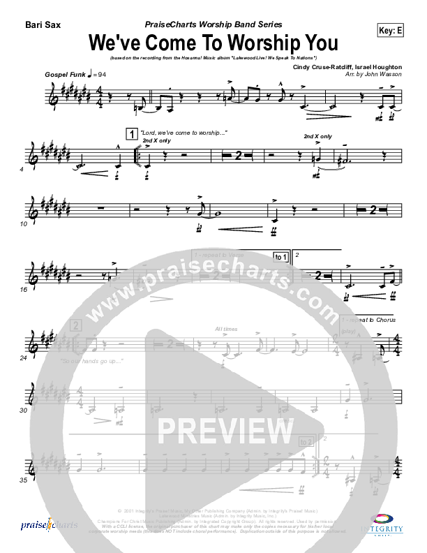 We've Come To Worship You Bari Sax (Lakewood Church)