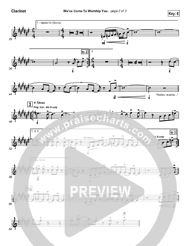 We've Come To Worship You Clarinet (Lakewood Church)