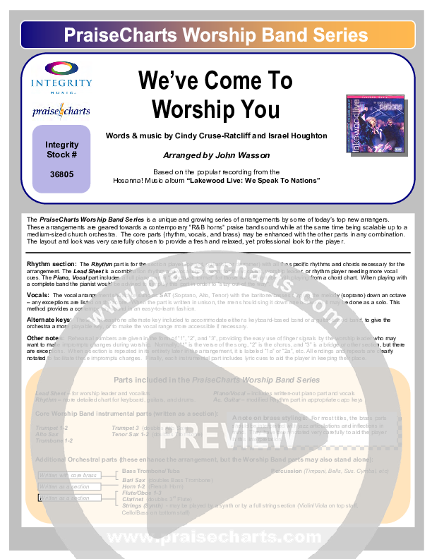 We've Come To Worship You Orchestration (Lakewood Church)