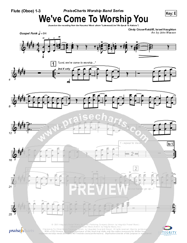 We've Come To Worship You Flute/Oboe 1/2/3 (Lakewood Church)