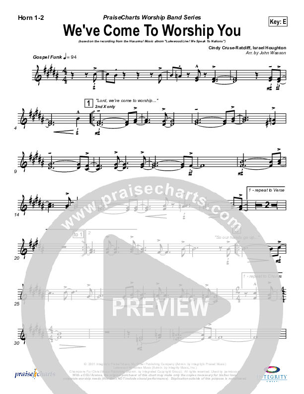 We've Come To Worship You French Horn 1/2 (Lakewood Church)