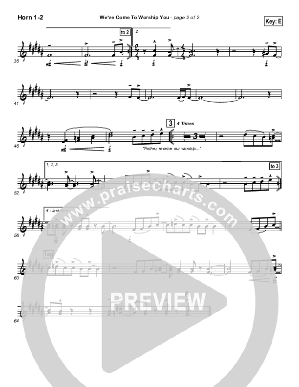 We've Come To Worship You French Horn 1/2 (Lakewood Church)