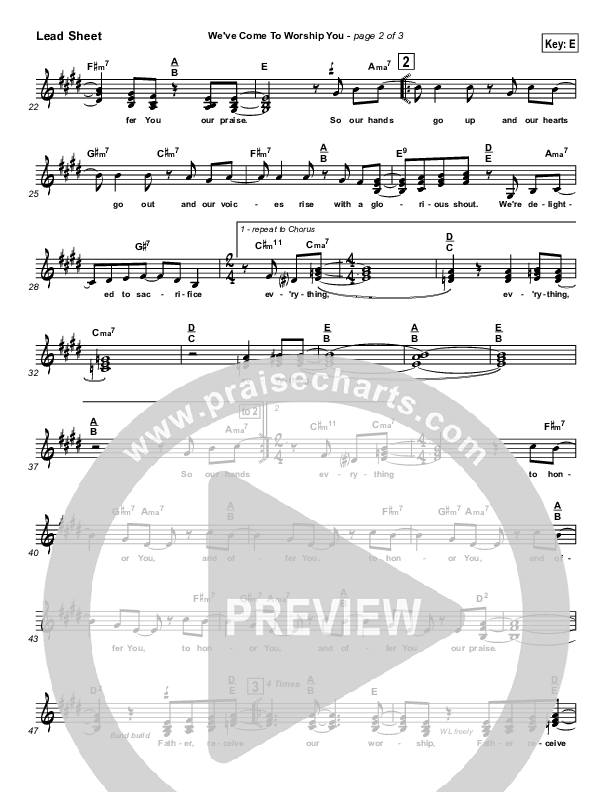 We've Come To Worship You Lead Sheet (Lakewood Church)