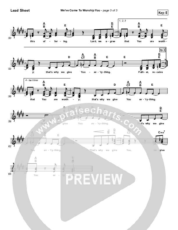 We've Come To Worship You Lead Sheet (Lakewood Church)