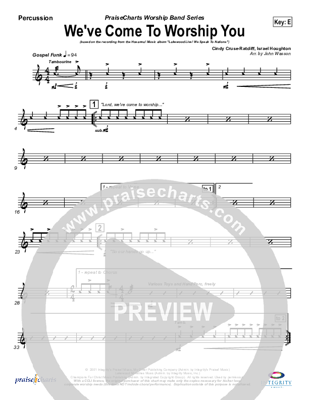 We've Come To Worship You Percussion (Lakewood Church)