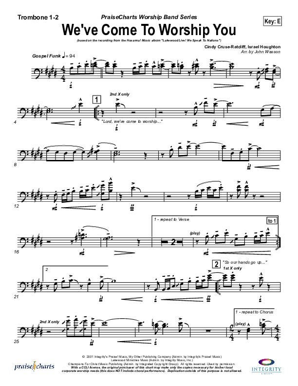 We've Come To Worship You Trombone 1/2 (Lakewood Church)