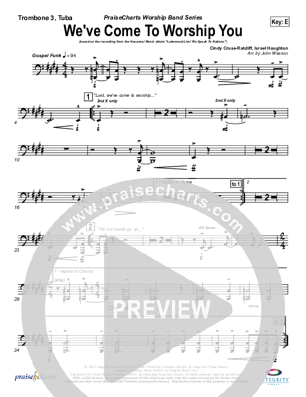 We've Come To Worship You Trombone 3/Tuba (Lakewood Church)