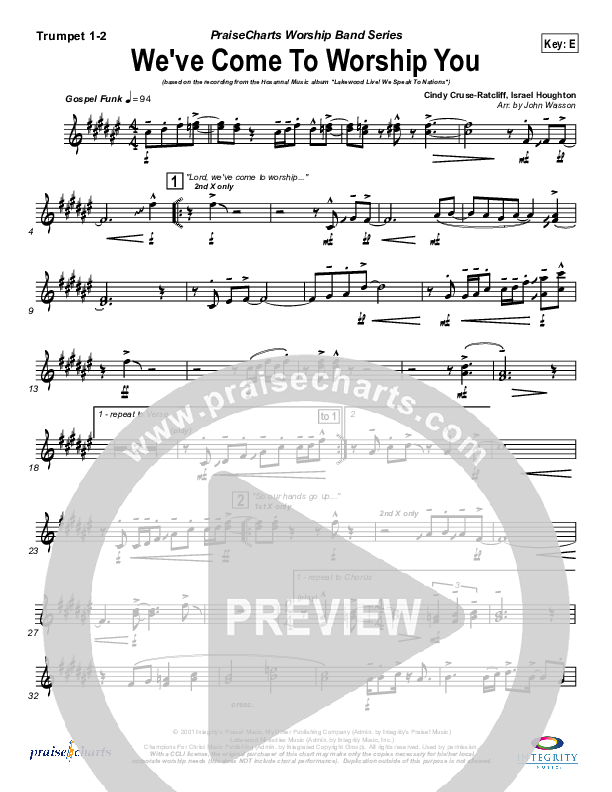 We've Come To Worship You Trumpet 1,2 (Lakewood Church)