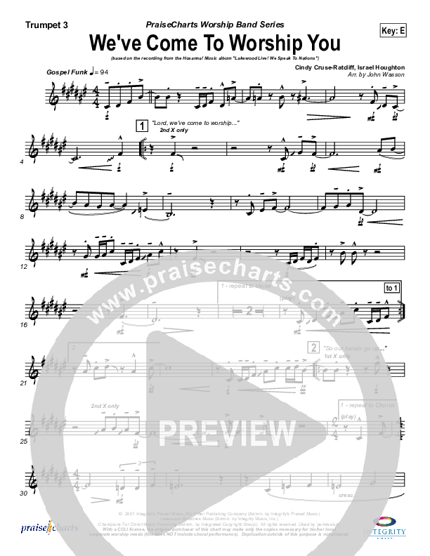 We've Come To Worship You Trumpet 3 (Lakewood Church)