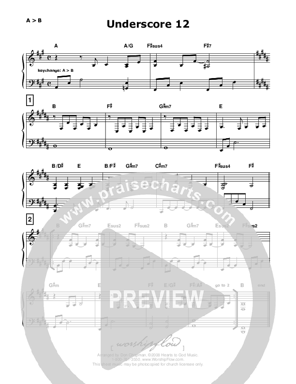 Underscore 12 (like Shout To The Lord) Piano Sheet (Don Chapman)