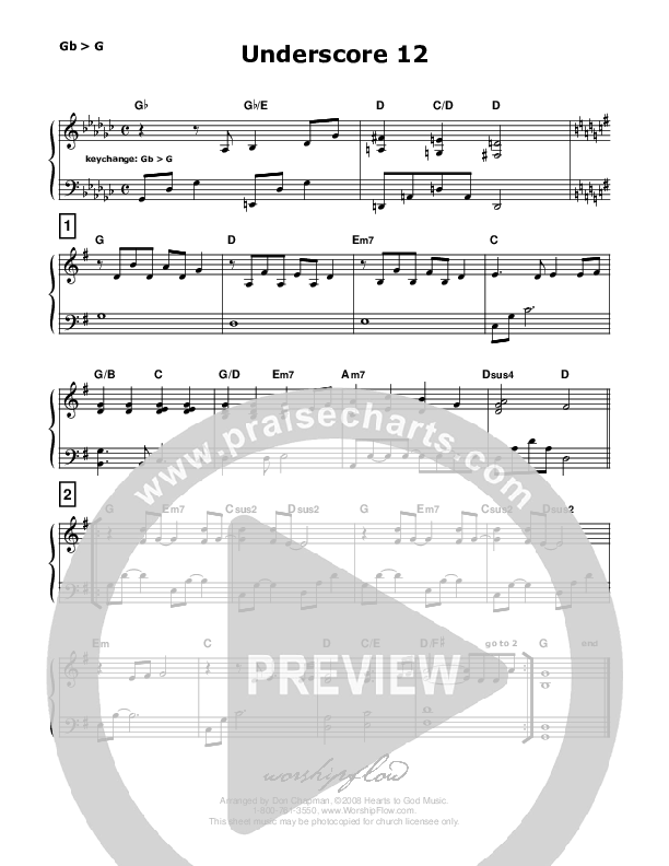 Underscore 12 (like Shout To The Lord) Piano Sheet (Don Chapman)