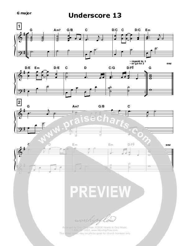 Underscore 13 (like Everlasting God) Piano Sheet (Don Chapman)