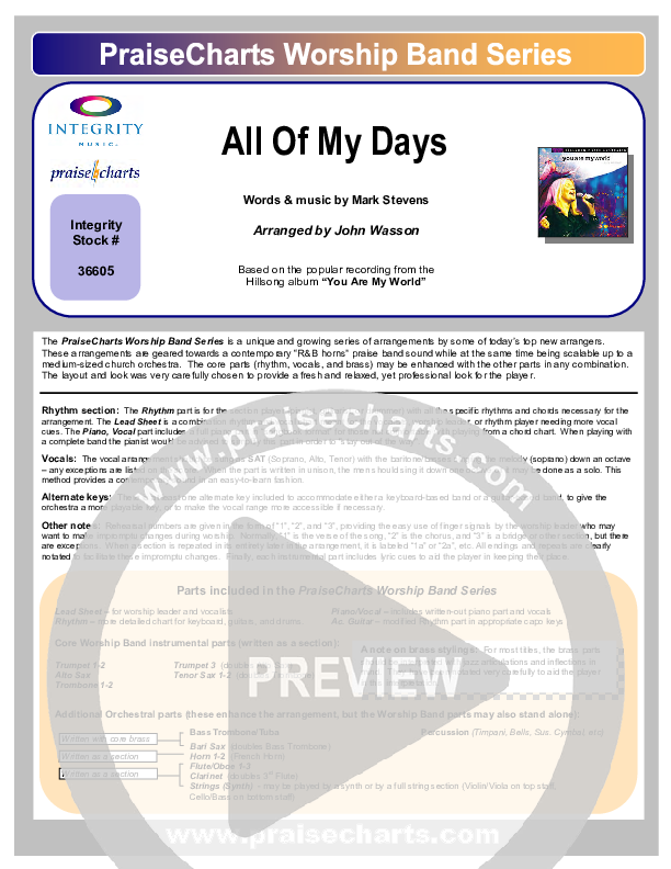 All Of My Days Cover Sheet (Hillsong Worship)