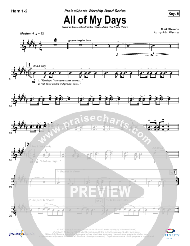 All Of My Days Brass Pack (Hillsong Worship)