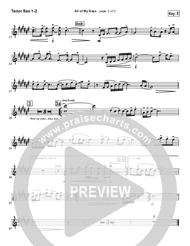 All Of My Days Tenor Sax 1/2 (Hillsong Worship)