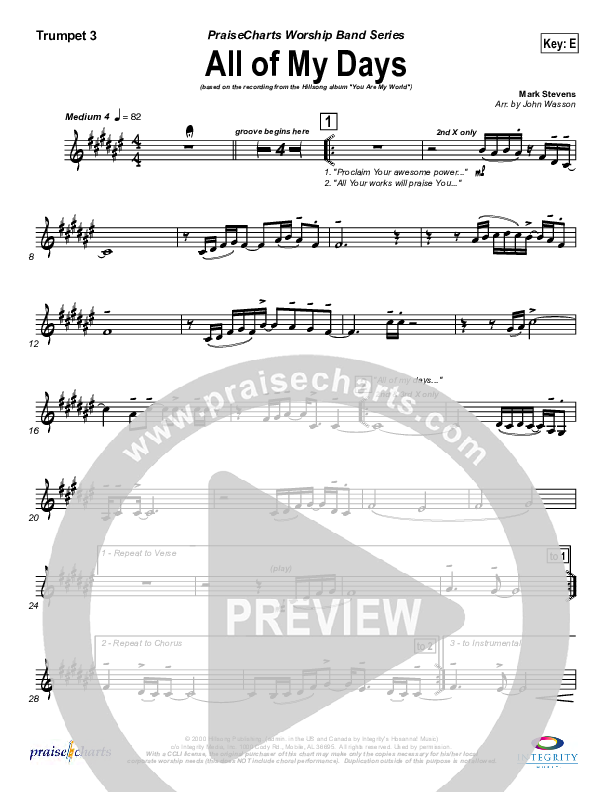 All Of My Days Trumpet 3 (Hillsong Worship)