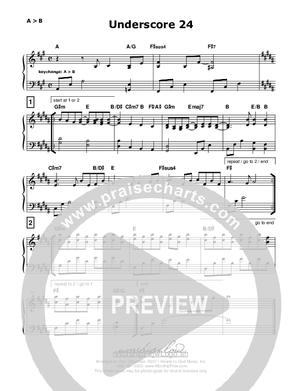 Underscore 24 (like Our God) Piano Sheet (Don Chapman)