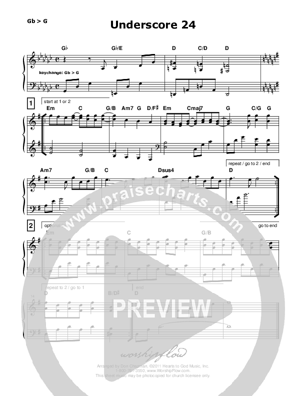 Underscore 24 (like Our God) Piano Sheet (Don Chapman)