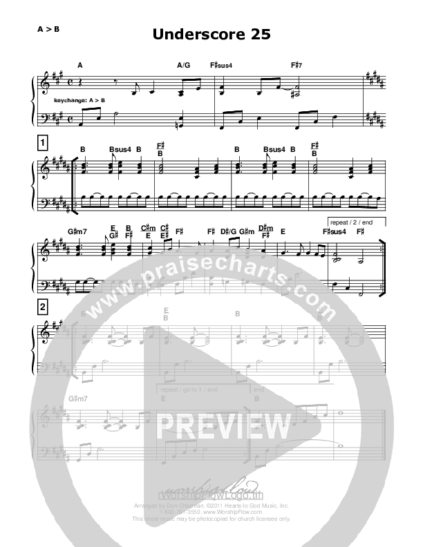 Underscore 25 (like Lord I Lift Your Name On High) Piano Sheet (Don Chapman)