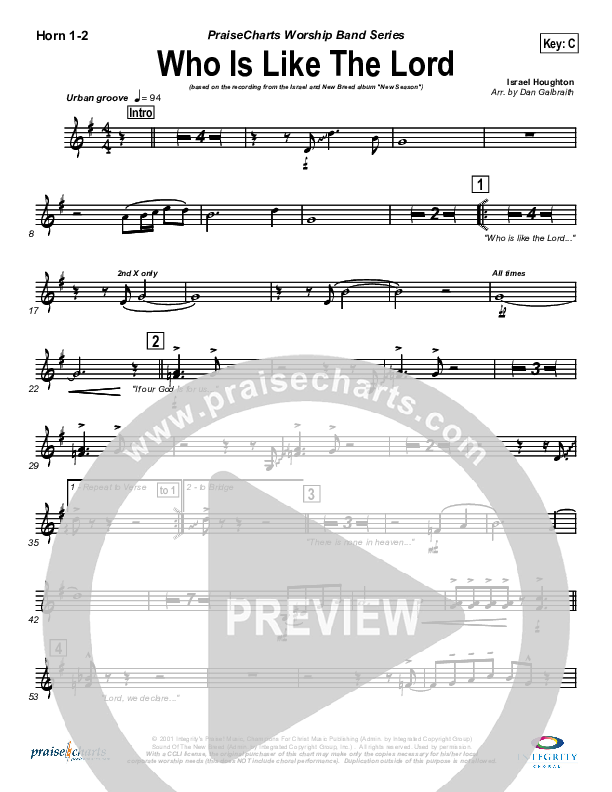 Who Is Like The Lord French Horn 1/2 (Israel Houghton)