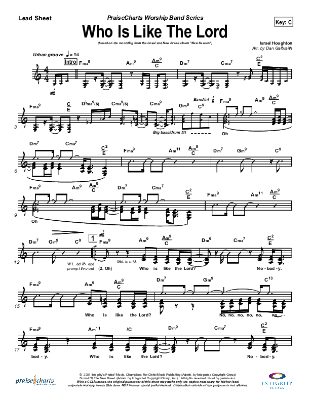 Who Is Like The Lord Lead Sheet (Israel Houghton)
