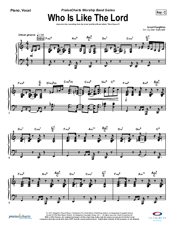 Who Is Like The Lord Piano/Vocal Pack (Israel Houghton)