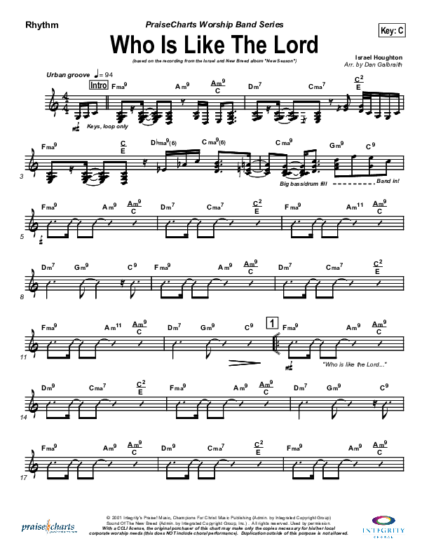 Who Is Like The Lord Rhythm Chart (Israel Houghton)