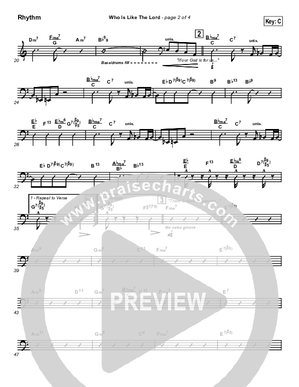 Who Is Like The Lord Rhythm Chart (Israel Houghton)