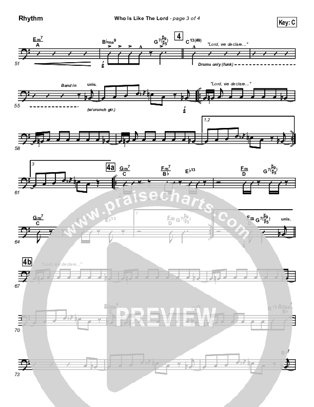 Who Is Like The Lord Rhythm Chart (Israel Houghton)