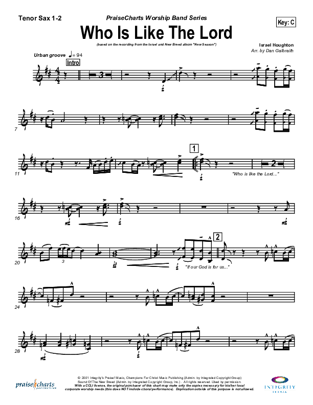 Who Is Like The Lord Tenor Sax 1/2 (Israel Houghton)