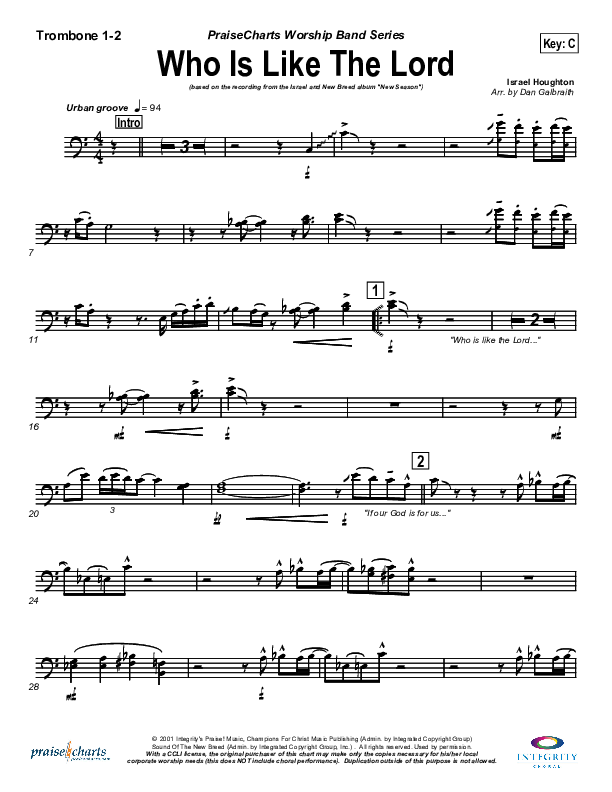 Who Is Like The Lord Trombone 1/2 (Israel Houghton)