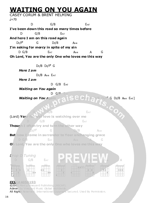 Waiting On You Again Chord Chart (Casey Corum)