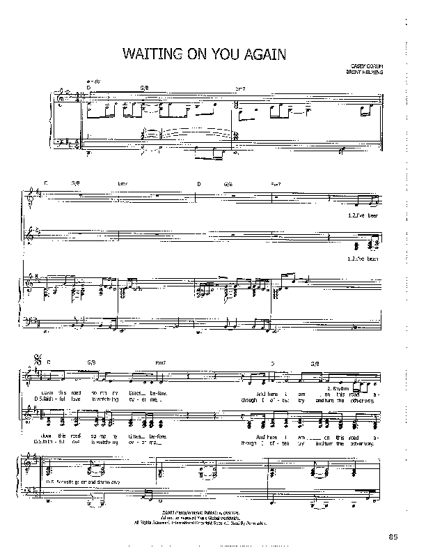 Waiting On You Again Piano/Vocal (Casey Corum)